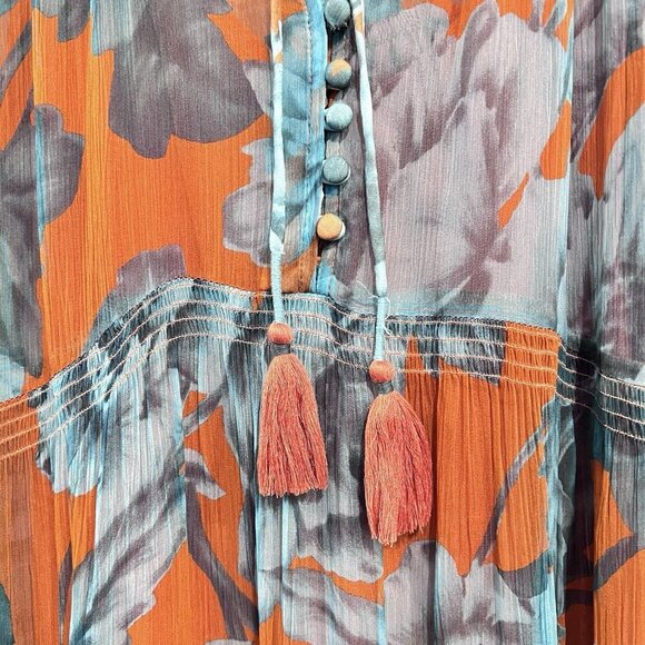 Anthropologie The Marais Floral Chiffon Maxi Dress Long Sleeves Boho Size XXS - Picture 8 of 13